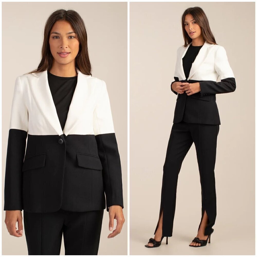 💕TRINA TURK💕 Mira Jacket ~ Luxe Drape Winter White/Black 10 NWT